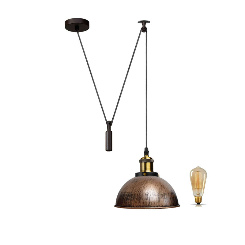 Borough Wharf Industrial Pulley Pendant Light – Adjustable E27 Ceiling Hanging Lamp with Retro Metal Dome Shade for Kitchen & Living Spaces