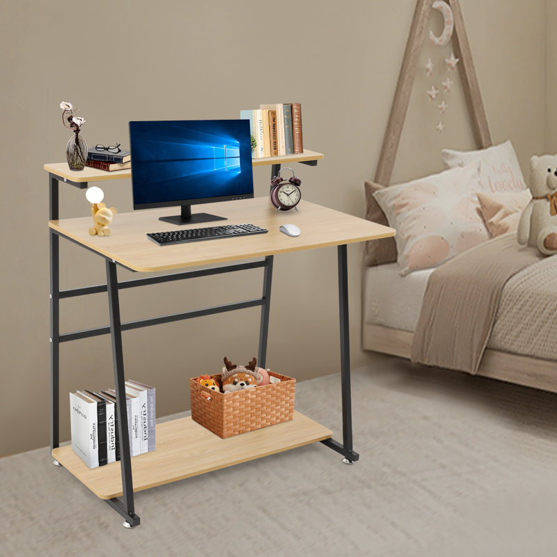 31.5" 3-Tier Rolling Computer Desk Modern Simple Computer Desk Flexible Home Office Desk Anti-Slip Free Standing, Yellow