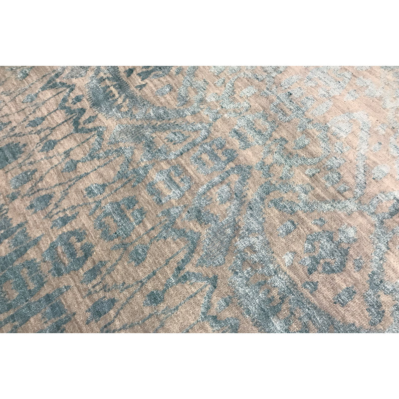 Hand-Knotted High-Quality Silver and Aqua Area Rug