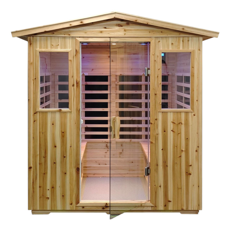 KISRAIS Outdoor Sauna, 4 Person Low EMF 8 Heaters Far Infrared Sauna withstand Outdoor Temp -4℉-104℉ with Chromotherapy Lights, Reading Lights, Bluetooth Speakers | Personal Indoor/Outdoor Dry Heat Sauna for Home & Gym – Made from Canadian Old Fir