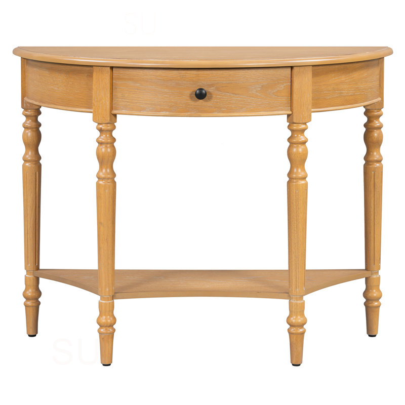 Farmhouse Half Moon Console Table With Drawer & Shelf - Rustic Accent Table, Sofa Table For Entryway, Living Room, Hallway And Foyer