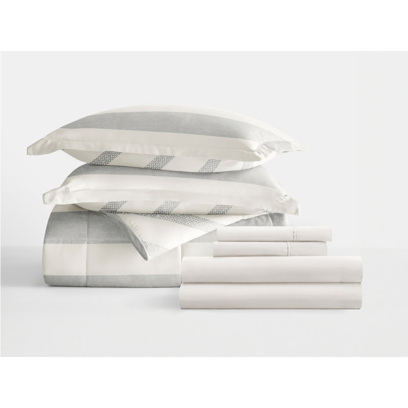 Twin Gray and White Microfiber Bedding Set with Distressed Stripe Pattern