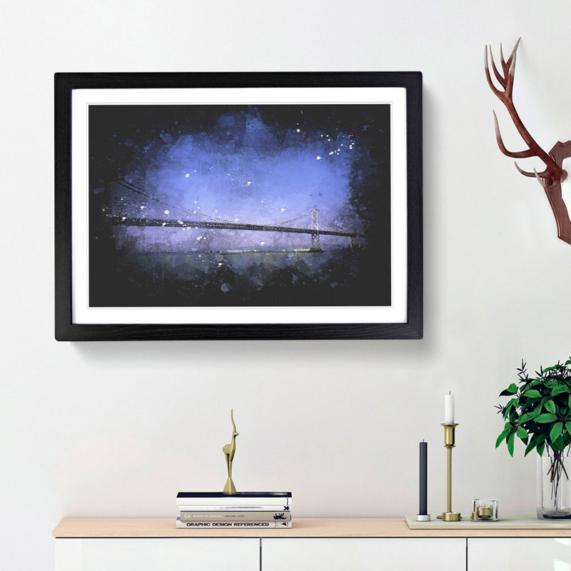 San Francisco Oakland Bay Bridge - Picture Frame Graphic Art, 24cm H x 33cm W x 2cm D, Black Framed
