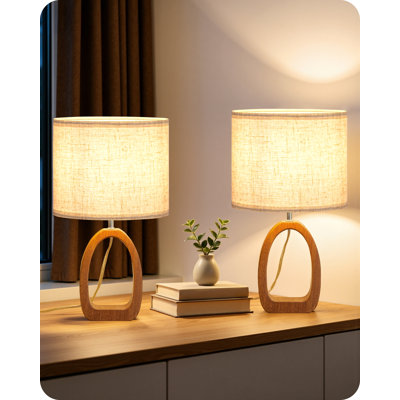 14.2" Solid Wood Dimmable Table Lamps