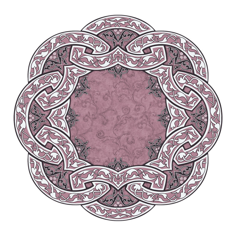 Tapis rose / noir en polyester tissé à la machine Novelty, Nouveauté 5 pi 3 po x 5 pi 3 po