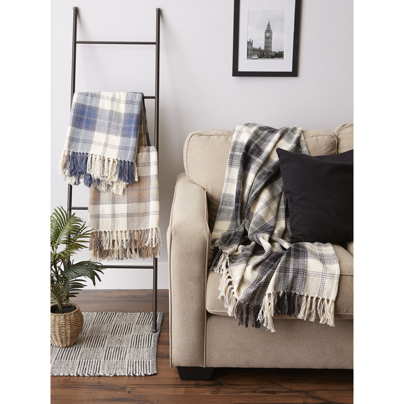 Black and Off-White Plaid Cotton Throw Blanket