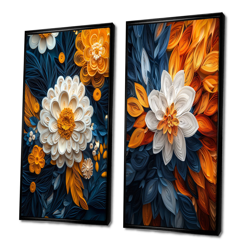 Ensemble de 2 pièces d'art mural blanc botanique floral blanc tourbillon I - Botanicals, H 28 po x l 24 po