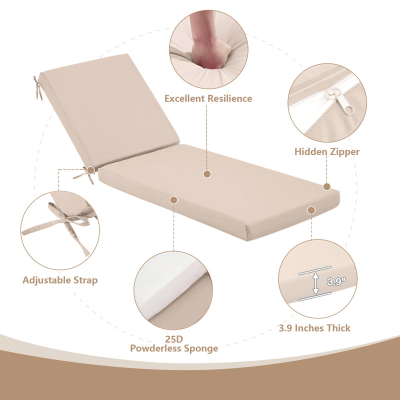 Coussin de chaise longue d'extérieur, Polyester kaki, 2