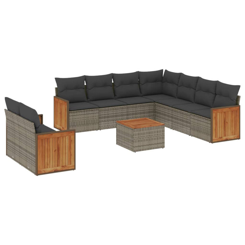 Ensemble de canapé de jardin en rotin PE gris, acier thermolaqué, bois d'acacia
