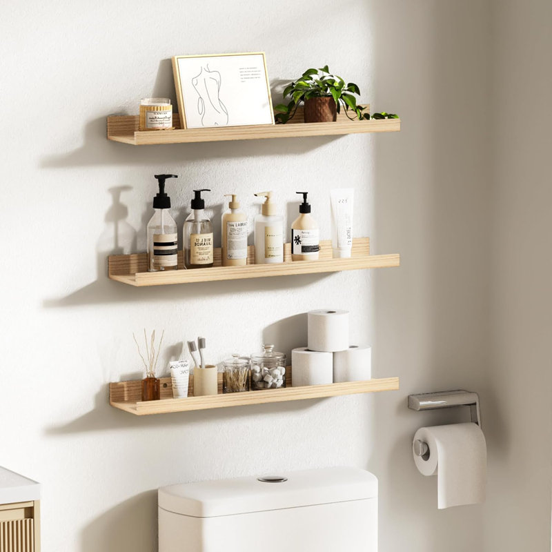 Floating Shelves For Wall Decor And Storage, Set Of 6 Wooden Wall Mounted Shelves For Living Room, Bedroom, Bathroom, Kitchen, Picture Ledge Shelves With Elegant Design