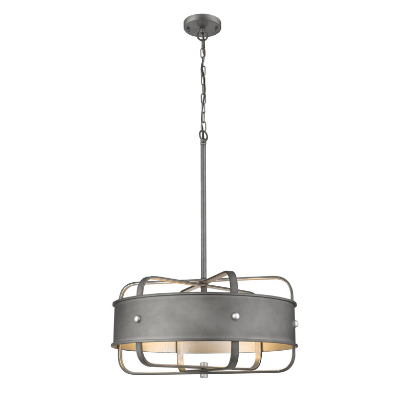 Lustre rond industriel en argent 5 lumières, Noir gris anthracite / argent