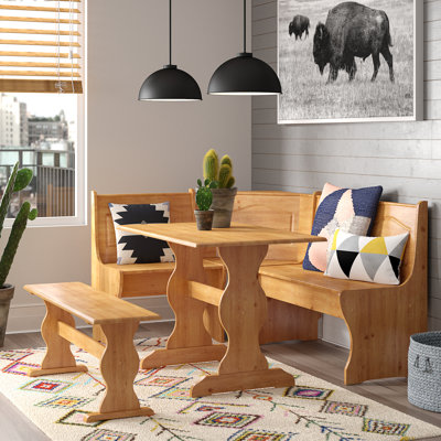 Jiles 5 Person Corner Solid Pine Breakfast Nook with Hidden Storage