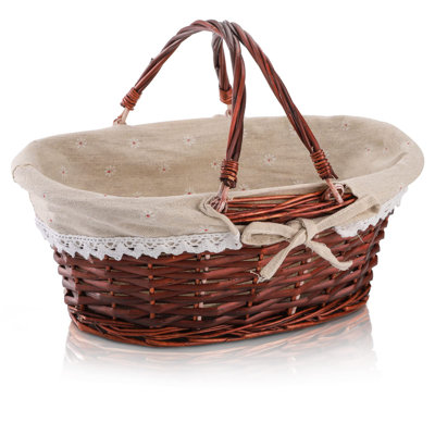 Wicker Picnic Basket with Liner and Handle, (brown)