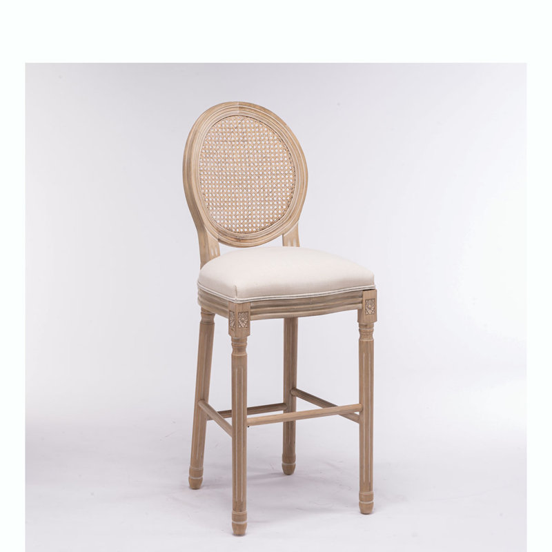 Ahmire Upholstered Counter Stool with Solid Wood Frame, Beige