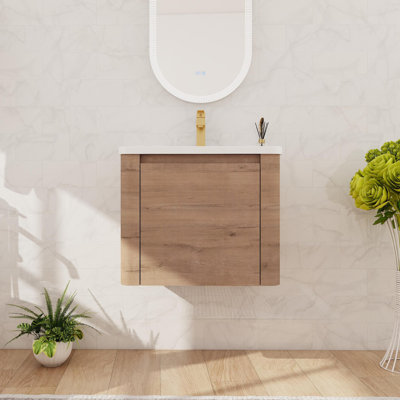 24" Wall Mounted Bathroom Vanity with Ceramic Sink, Single Door Cabinet