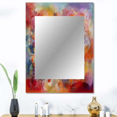 Orange rouge marbré Dreamscape III - grand miroir géométrique, miroir mural décoratif moderne, impression d'art en métal