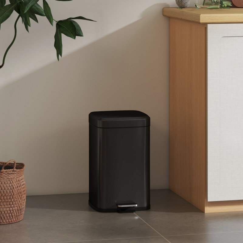 Metal Kitchen Trash Can, Black