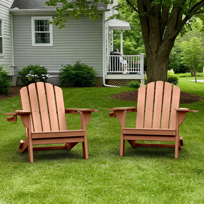 Oversize Foldable Adirondack Chair HDPE Weather-Resistant Firepit Chair With Cup Holder