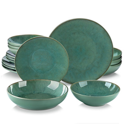 Karsabe Dinner Service Stoneware 16-piece Combination Service Set Of Earthenware, Tableware Set In Vintage Look For 4 People