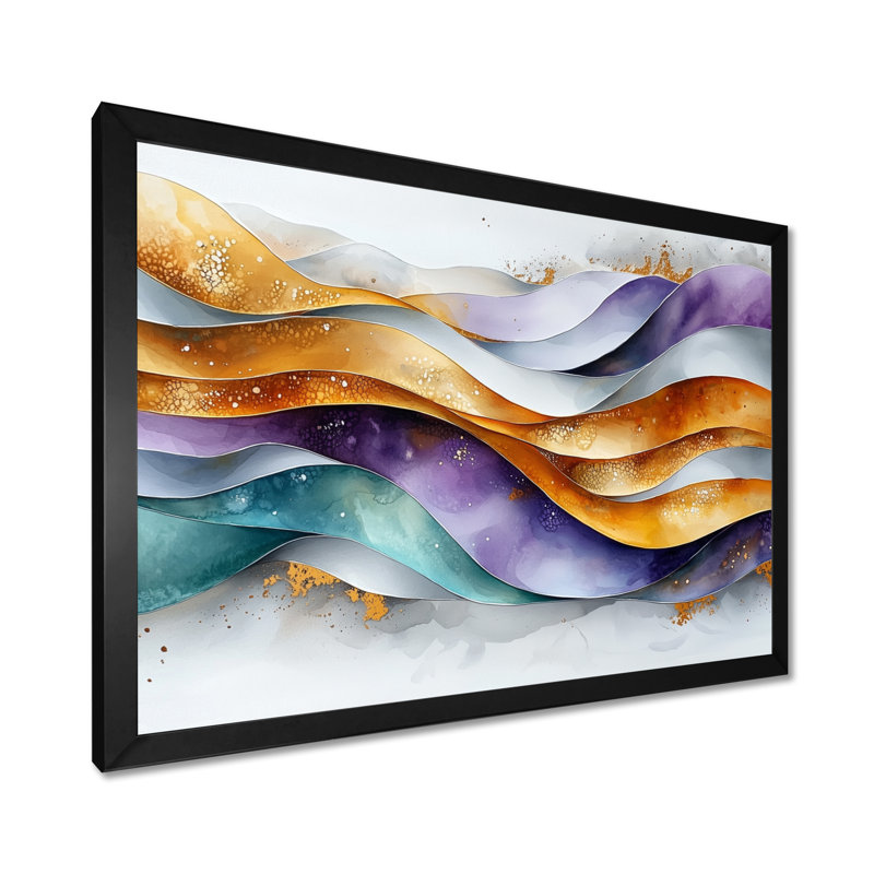 Lavande abstraite et motifs voilés d'hiver II - art abstrait au trait, paysage mural, H 34 po x l 44 po, Cadre simple, Noir