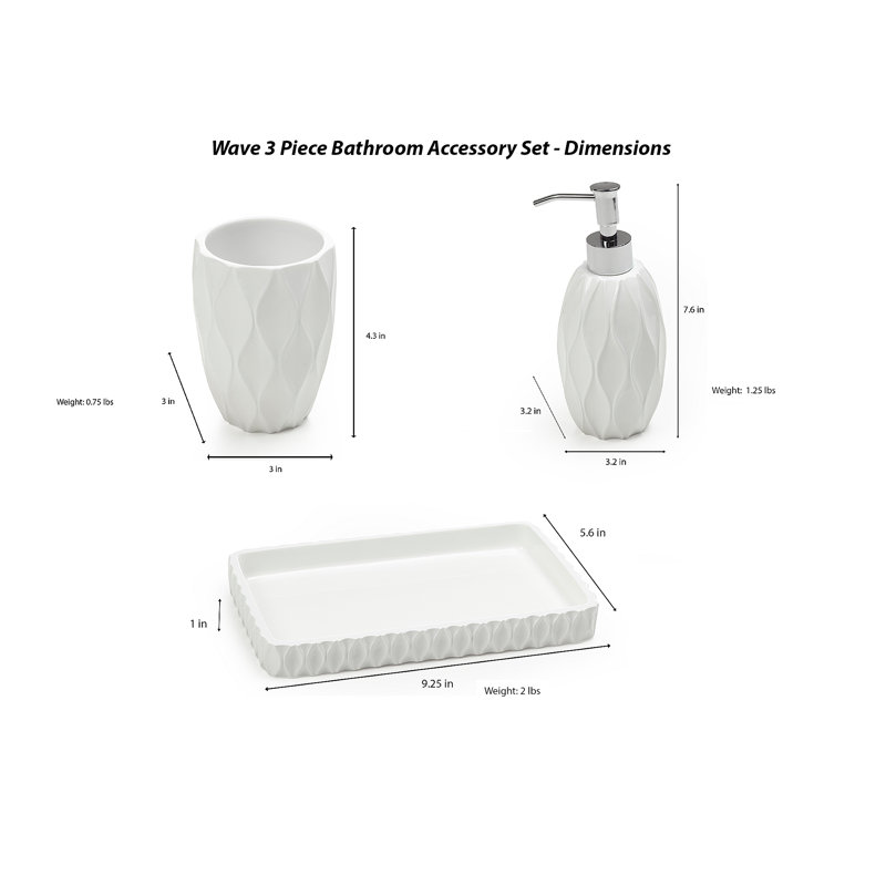 Wave 3 pc bathroom accessory set