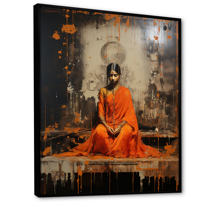«Hindu Rigvedas Resplendent Rust», reproduction sur toile, Cadre flottant noir, H 40 po x l 30 po x P 1,5 po