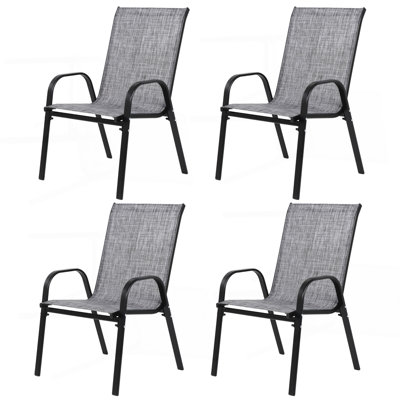 4 Piece Patio Chairs, Outdoor Camping Chairs With Breathable Textilene Fabric, Set Of 2 Garden Chairs With Armrest High Backrest For Garden Patio Pool Beach Yard Space Saving