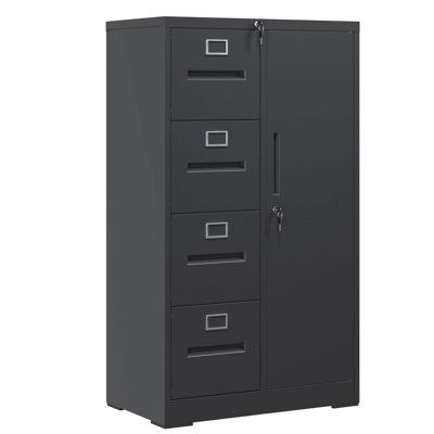 Classeur vertical en métal avec serrure, classeur en acier avec 4 tiroirs et 1 porte pour école, salon, chambre à coucher, bureau