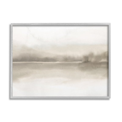 «Hazy Lakeside Landscape Reflection Modern Abstract Design Gray Farmhouse», estampe numérique encadrée, art texturé par Ann Bailey
