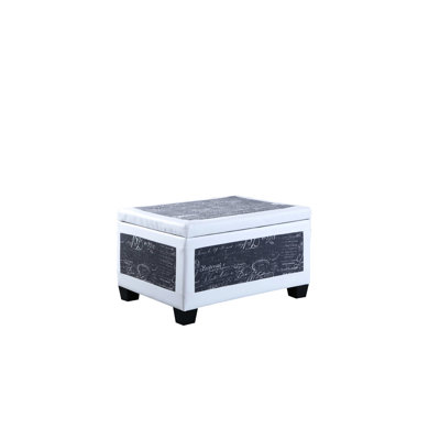 19" Tall Bonded Leather For Two Seating Positions - Blue And White Old-World Look. Extra 12X12x16.5In. Storage 28X21x11.5In. Legs 3.25X3.25X3in. Dual Lift Hinges. Microfabric Leather. Clean With Damp