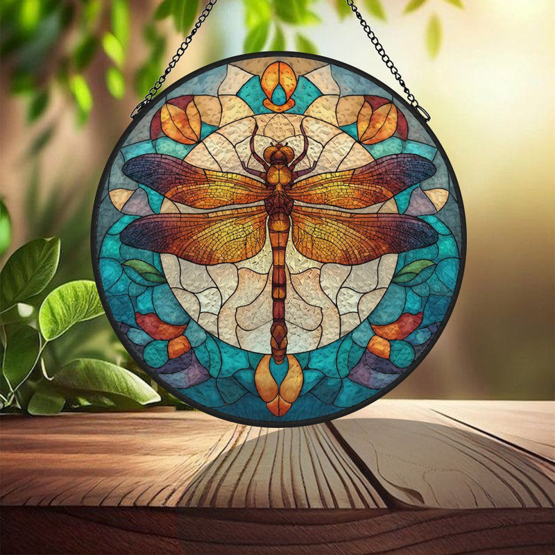 Libellule vitrail vitrail pour fenêtre, 11.8x11.8in(30x30cm)
