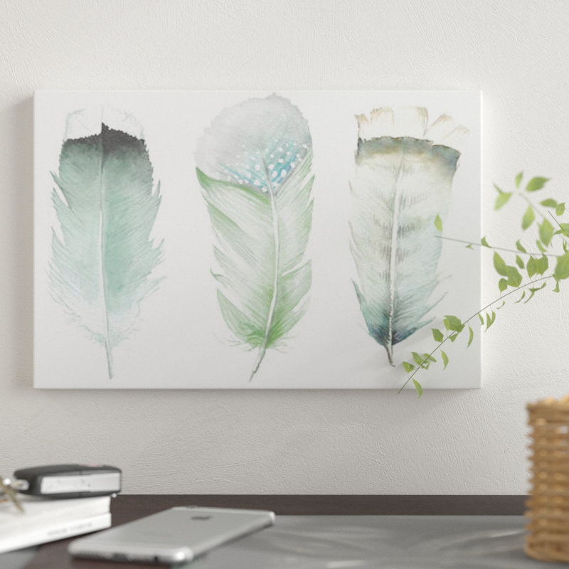 «Green Feathers» par Wadering Laur - reproduction sur toile tendue, H 8 po x l 12 po x P 0,75 po, Toile tendue