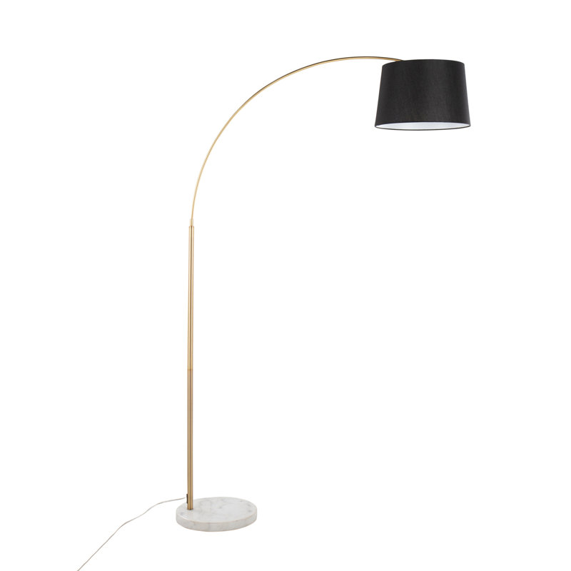 March Contemporary Floor Lamp, White Marble/Antique Brass, Black