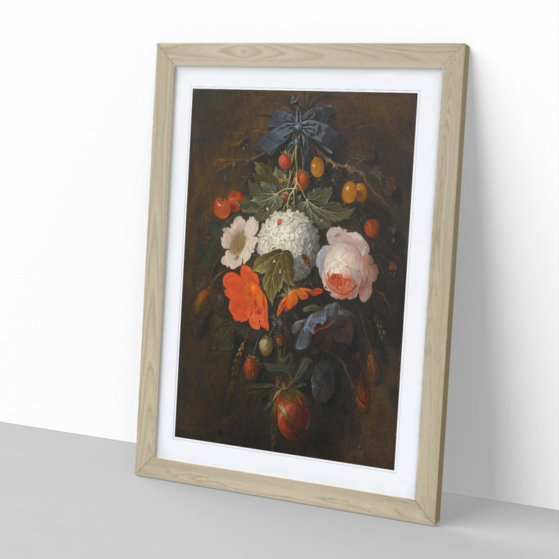 Still Life with Flowers and Fruit Vol.1 by Abraham Mignon - Picture Frame Painting, 65cm H x 48cm W x 2cm D, Oak