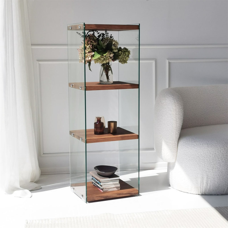 Baugus 120cm H x 40cm W Tempered Glass Standard Bookcase, Natural