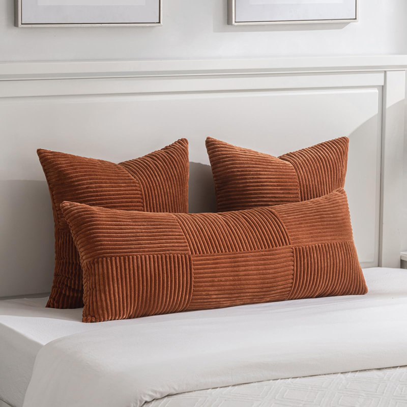 Ensemble de 2 housses de coussin décoratives rouille Boho 18 x 18 pouces pour canapé-lit, maison de campagne d'automne, housse de coussin en velours côtelé texturé terre cuite 45 x 45 cm
