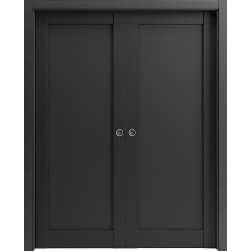 Portes coulissantes françaises à double poche | Quadro 4111 noir mat | Ensemble de quincaillerie pour rail, 72 po x 80 po