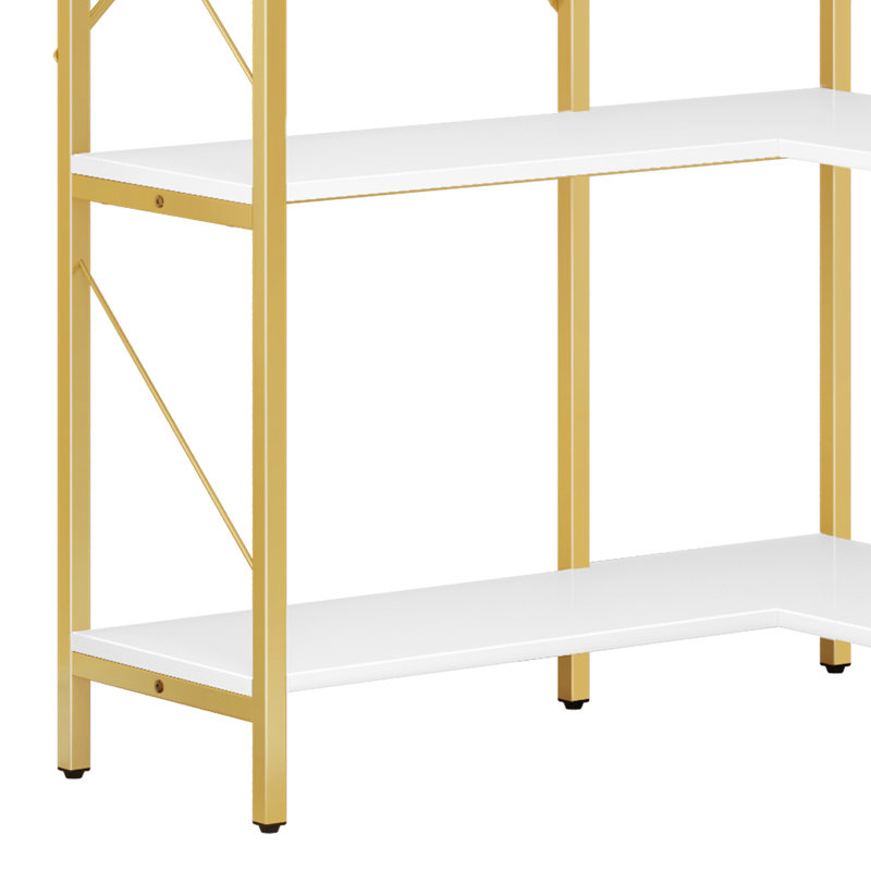 Sukanya 5 Tier Corner Bookcase, Large Display Rack Storage for Bedroom, Living Room, Gold/White
