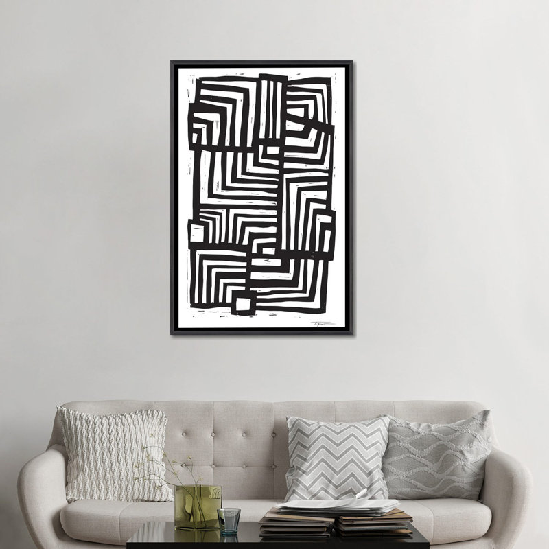Déplacement de lignes - Impression d'art graphique, 48" H x 32" W x 1.5" D, Toile avec cadre noir patiné, Pas de tapis