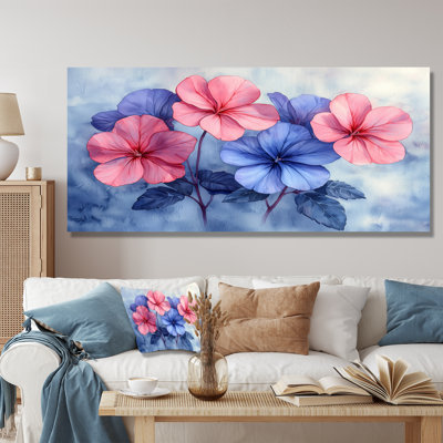 Geranium Glow In Blue Watercolors Watercolor - reproduction d'art traditionnelle en métal, art mural en métal géraniums