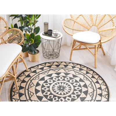 Round Jeri Geometric Jute / Sisal Braided 140cm X 140cm Area Rug