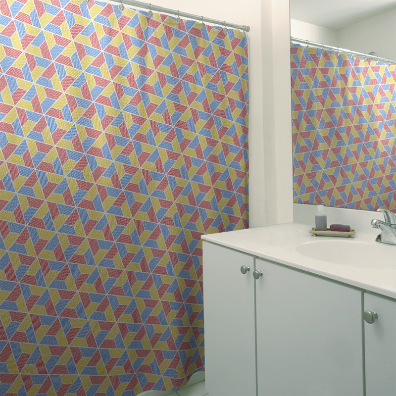 Rideau de douche simple trapézoïde, Rouge / Bleu / Jaune