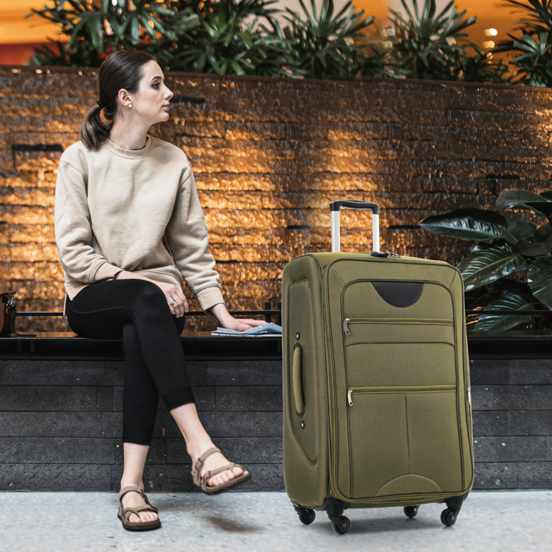 Bagages 3 pièces - extensible avec serrure de sécurité et teinture - Tissu Softshell léger, compartiments microbiens, Vert
