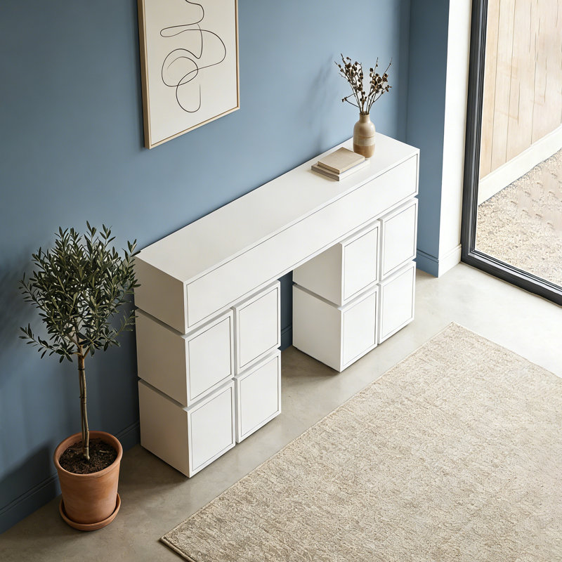 Modern solid-color irregular-shaped console table, 37.8" H x 59.06" W x 11.81" D, White