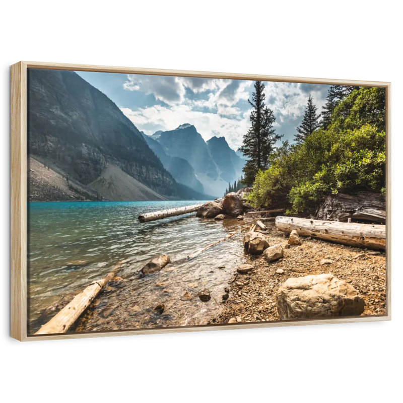Moraine Lake Waterfront, 19" X 13", Floating Frame Natural Wood