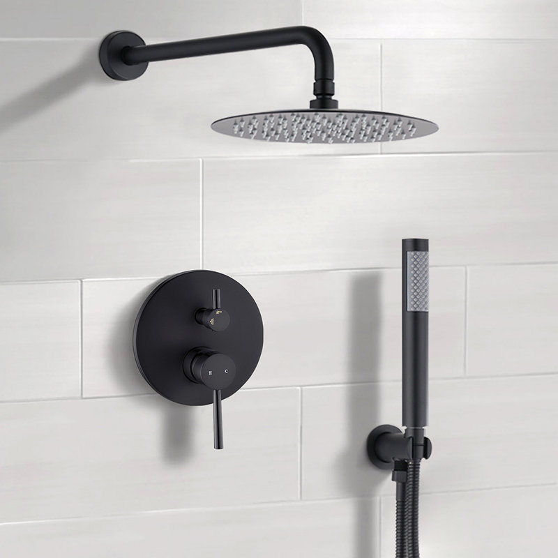Ensemble de pomme de douche à pluie 10 po et pomme de douche à main Roud, Noir mat