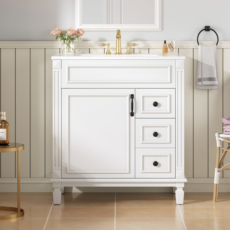 Meuble-lavabo 30 po avec lavabo en céramique, Blanc