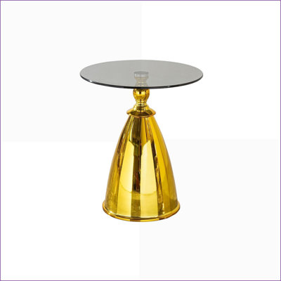 Table basse moderne en verre trempé gris avec pieds en acier au carbone doré, facile à nettoyer et robuste