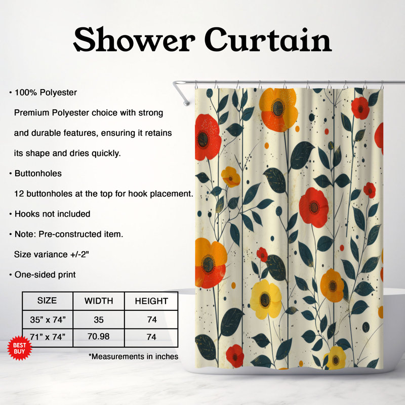 Round Blossoms - Premium Shower Curtain, 74"H x 71"W