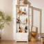 Vitrine autoportante rembourrée, porte vitrée avec plafonnier, armoire à vin avec tablettes réglables, pour le salon, la cuisine, le bar et la salle à manger